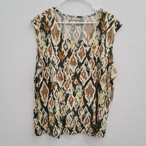 NWT Allison Daley Green & Brown Printed Sleeveless Top Women's Size 2X